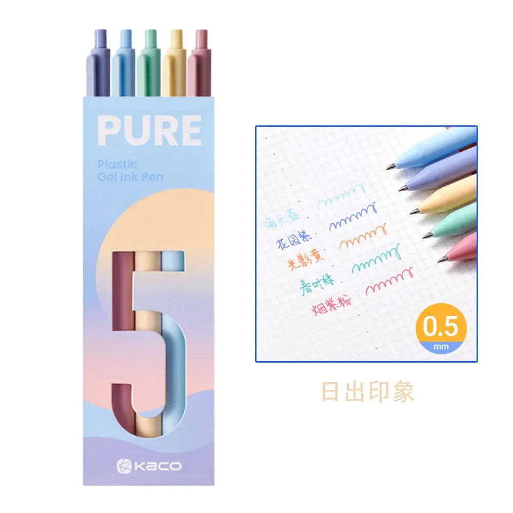5Pcs New 2025 Kaco Sunrise Impression Cute Colors Gel Pens 0.5mm Retractable Kawaii Pen Stationery for Kids School Supplies