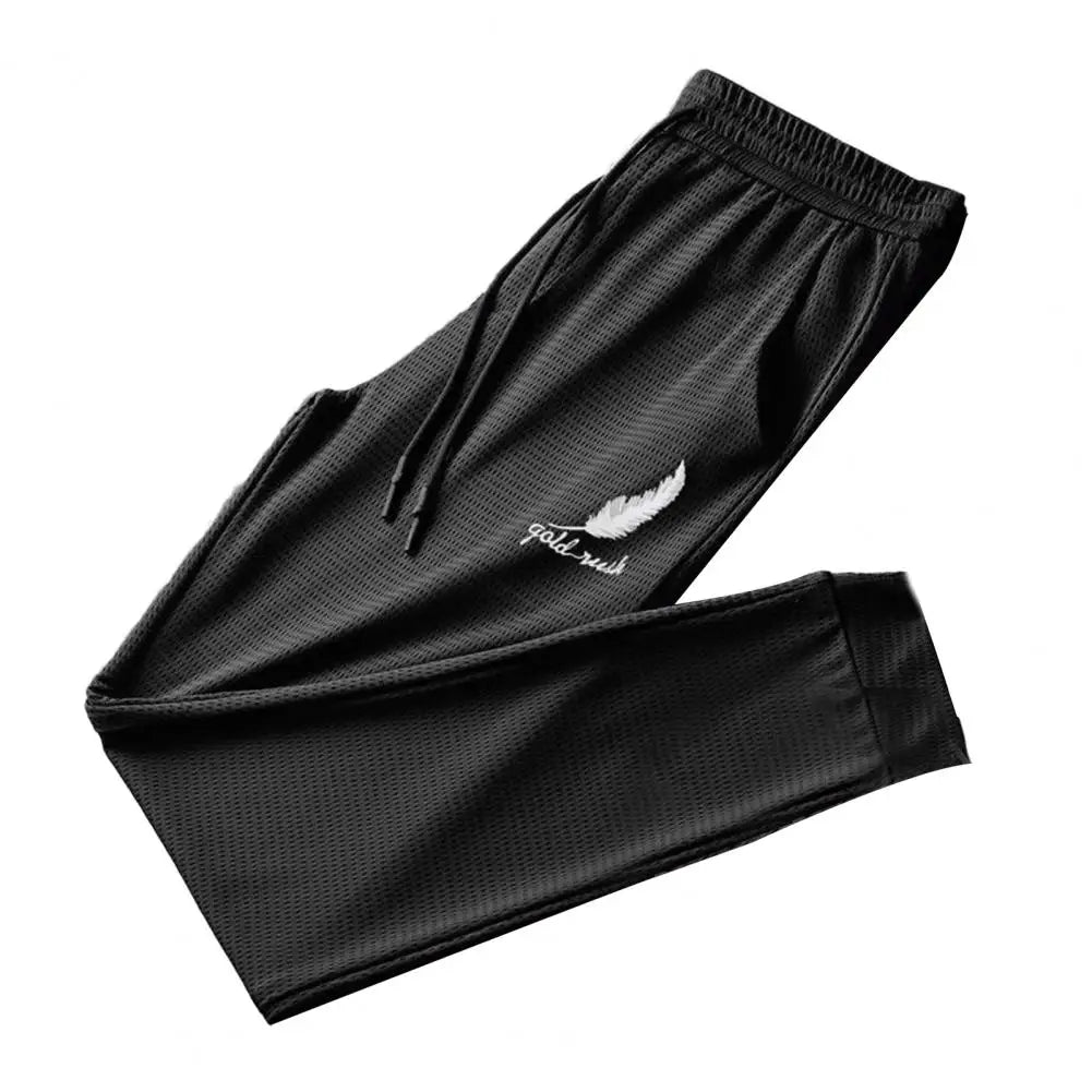 Popular Sports Pants  Feather Print Handsome Joggers Pants  Pockets Lace-up Sweatpants