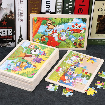New 24 Pieces Wooden Puzzles Cartoon Animal Wood Jigsaw Learning Toys for GIFT