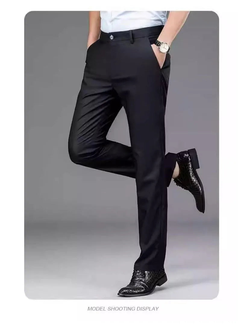 Male Pants Stretch Solid Black Smart Casual Men's Trousers Office Quick Dry Suit Pants New Spring Autumn Korean Straight Pants