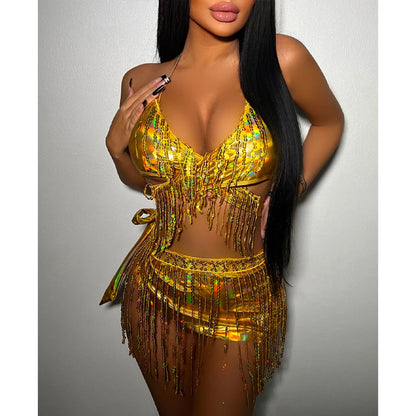 2023 new split swimsuit set of three women flash cloth sexy fringed bikini Bikini now