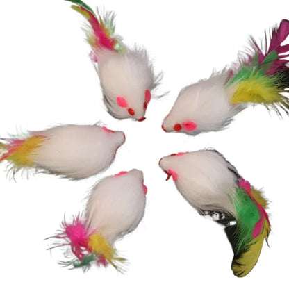 Colored Feathers Fur False Mouse Pet Cat Toys Feather Rainbow Ball Toy Cats Scratching Funny Playing Toys for Cats Pet Supplies