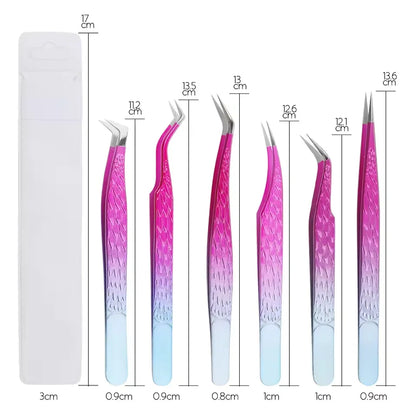 GEMERRY 1 Pcs Pink Gradient Angel Eyelash Tweezers Fiber Tips High Precision Professional Stainless Steel Tool