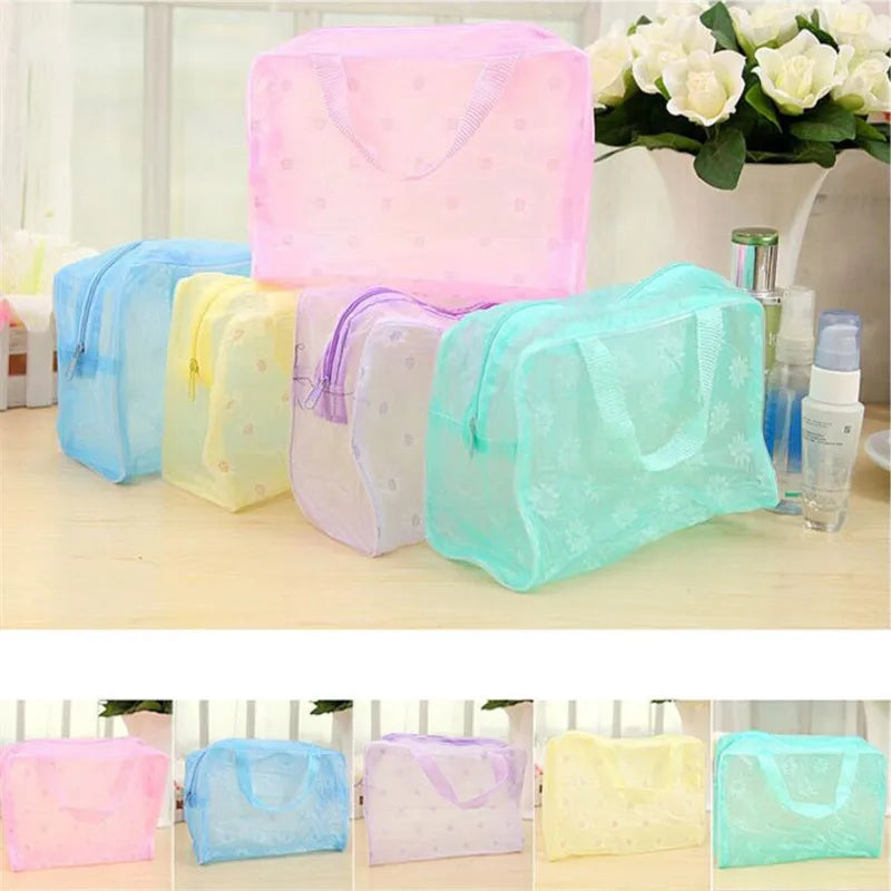 1 Pc PVC Transparent Cosmetic Bag Clear Makeup Bag for Women Girl Waterproof Zipper Beauty Case Travel Toiletry Bags Handbag