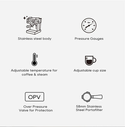 HiBREW 20Bar Semi Automatic Espresso Coffee Machine Temperature Adjustable 58mm Portafilter Cold/Hot Coffee Maker Metal CaseH10A