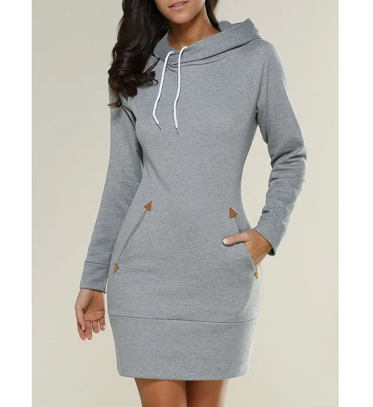 2024 woman Women's Clothing Dresses hot selling new hooded zipper pullover mid length hoodie dress in 5 colors and size 6 Dress