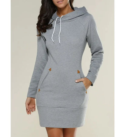 2024 woman Women's Clothing Dresses hot selling new hooded zipper pullover mid length hoodie dress in 5 colors and size 6 Dress