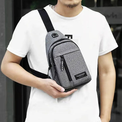 Men's Bag Solid Color Men's Chest Bag Outdoor Casual Fashionable Small Satchel Canvas Handbag Zipper Messenger Fashion Bags