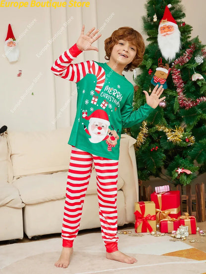 2026 Happy New Year's Clothes Gift Cartoon Family Cute Christmas Pajamas Set Mother Father Kids Matching Outfits Xmas Look Pjs