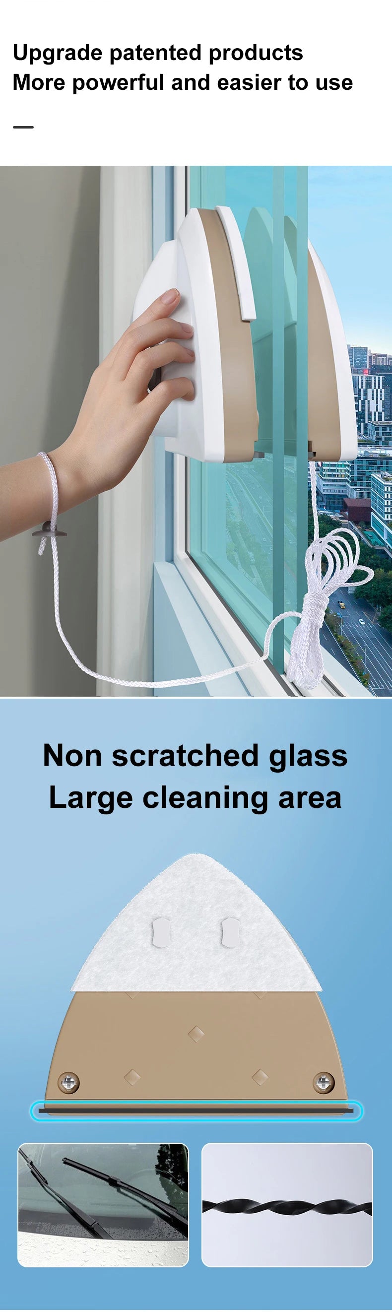 Magnetic Glass Window Cleaner Brush Double-layer Automatic Water Discharge Wiper Window Brush for Home Household Cleaning Tools