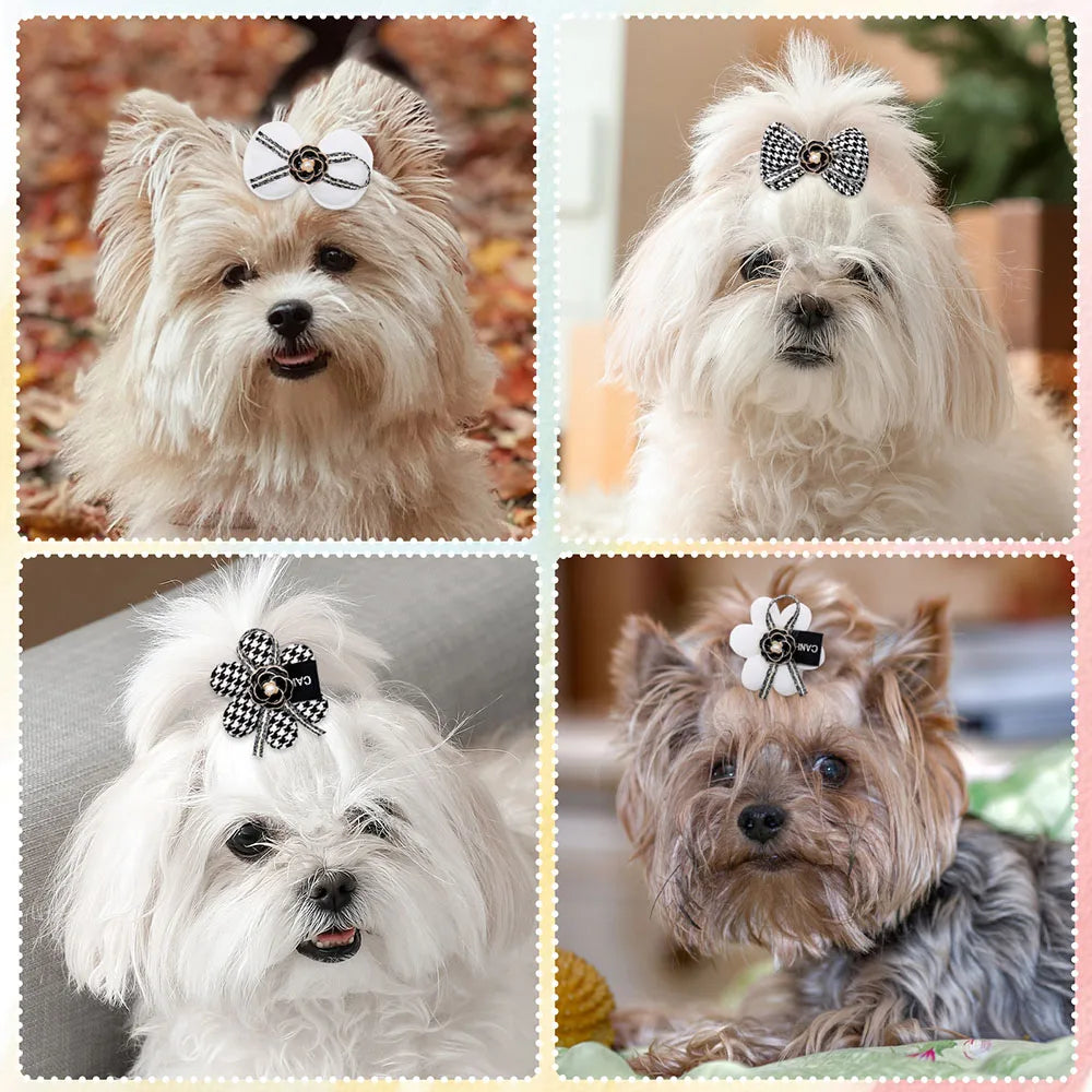 Dog Hair Clips 2PCS Dog Hair Accessories With Alligator Clip Flower Dog Bows Classical Plaid Puppy Bows Pet Supplies For Dogs