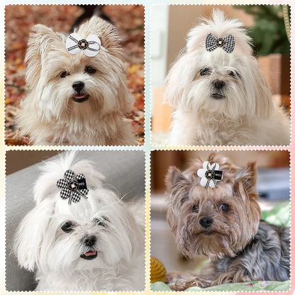 Dog Hair Clips 2PCS Dog Hair Accessories With Alligator Clip Flower Dog Bows Classical Plaid Puppy Bows Pet Supplies For Dogs