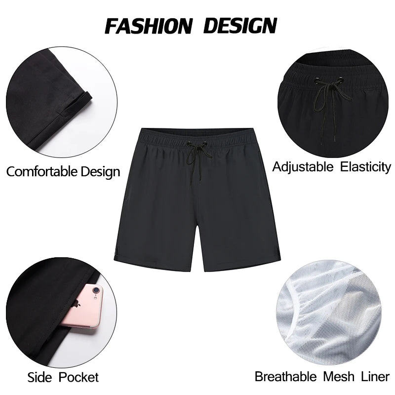 Datifer Brand 2026 Summer Mens Shorts Solid Polyester Gym Traje De Baño Hombre Breathable Mesh Liner Side Pockets Sport Swimwear