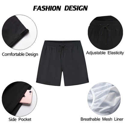 Datifer Brand 2026 Summer Mens Shorts Solid Polyester Gym Traje De Baño Hombre Breathable Mesh Liner Side Pockets Sport Swimwear