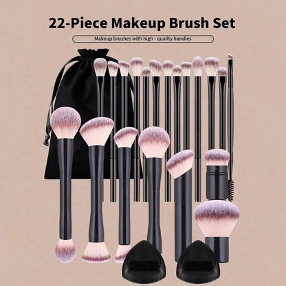 22pcs Makeup Brush Set Including 20pcs Professional Aluminum Tube Makeup Brushes, 2pcs Air Cushion Puffs For Daily Use