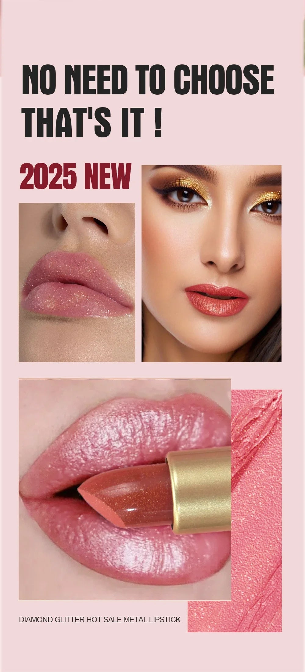 Chocolate Brown Luxurious Metallic Glitter Lipstick Long-Lasting Waterproof Non-Fade Shimmery Pearl Sparkling Lip Gloss Makeup