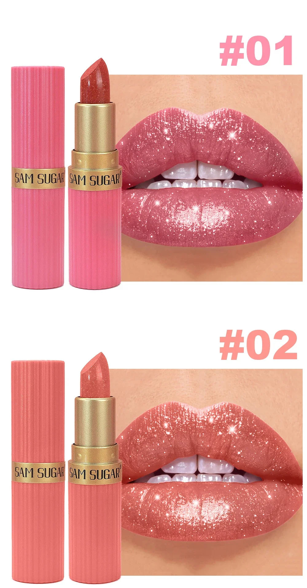 Chocolate Brown Luxurious Metallic Glitter Lipstick Long-Lasting Waterproof Non-Fade Shimmery Pearl Sparkling Lip Gloss Makeup