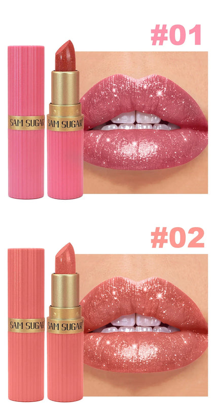 Chocolate Brown Luxurious Metallic Glitter Lipstick Long-Lasting Waterproof Non-Fade Shimmery Pearl Sparkling Lip Gloss Makeup
