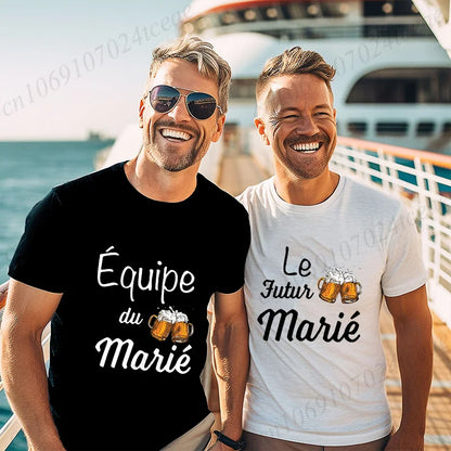French Evg Team Married Tops Single Farewell Bachelor Party T Shirt Future Groom Man Tshirt Fashion Beer Graphic Wedding Tees