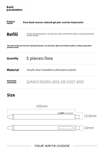 5Pcs New 2025 Kaco Sunrise Impression Cute Colors Gel Pens 0.5mm Retractable Kawaii Pen Stationery for Kids School Supplies