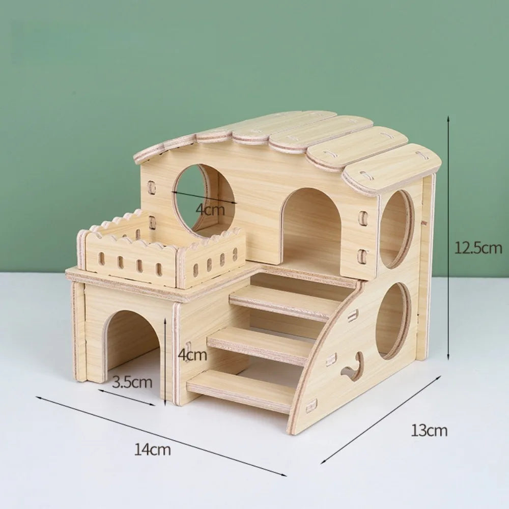 New Wooden Hamster Villa Easy to Install Durable Platform House Cage Accessories Chewable Hamster Climb Toy Pet Supplies
