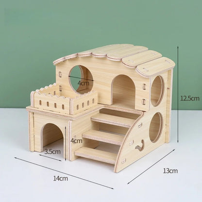 New Wooden Hamster Villa Easy to Install Durable Platform House Cage Accessories Chewable Hamster Climb Toy Pet Supplies