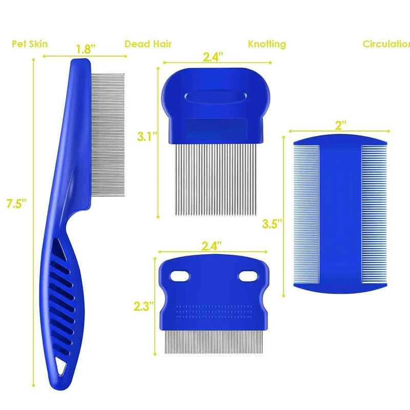 4pcs Pet Comb Beauty Removal Fleas Lice Dandruff Knots Floating Hair Cleaning Set Dogs Cats Hair Pet Supplies Accessories