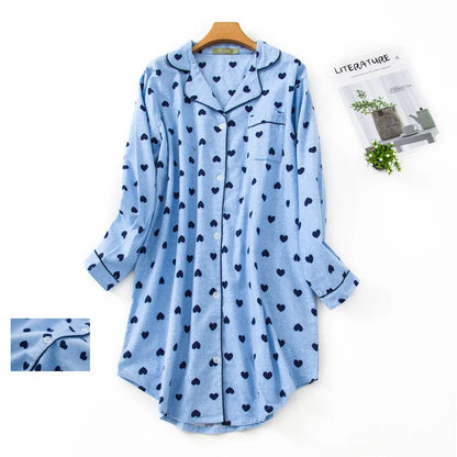 Nightgown 100% Brushed Cotton Nightshirts Women's Sleepwear Long Sleeve Plaid Winter Oversize Sleep Dress Women Home Clothes