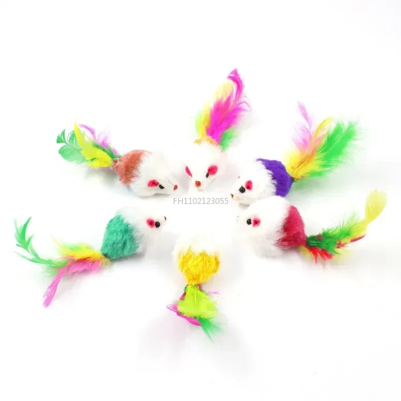 5/10/20PC Cute Mini Soft Fleece False Mouse Cat Toys Colorful Feather Funny Playing Training Toys Cats Kitten Puppy Pet Supplies