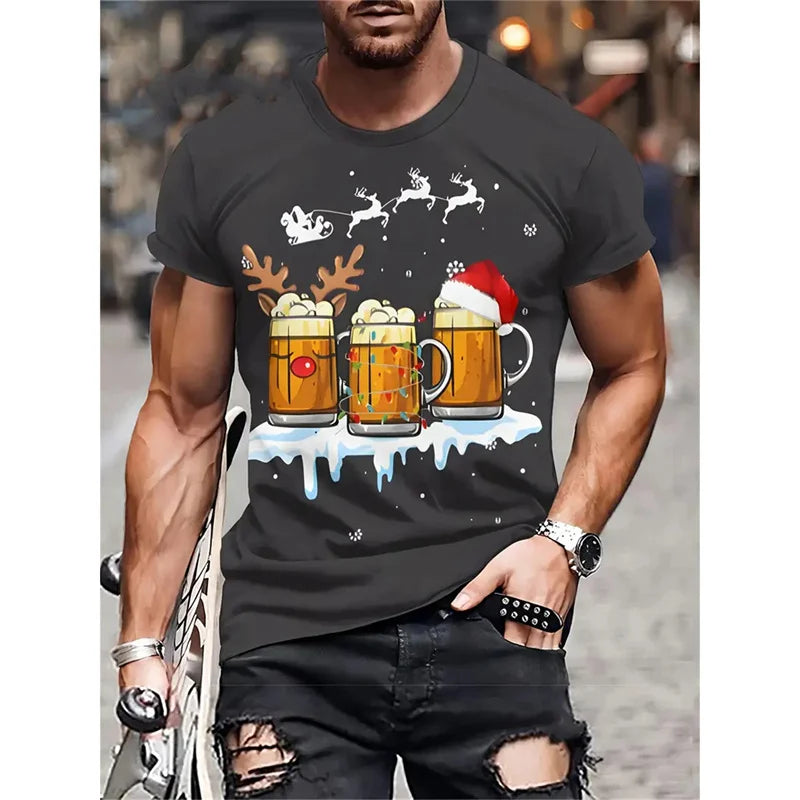 Christmas Tree Pattern T-Shirt For Men Funny Santa Claus 3D Printed Tees Summer Casual Short Sleeve O-Neck Tops Unisex T-Shirts