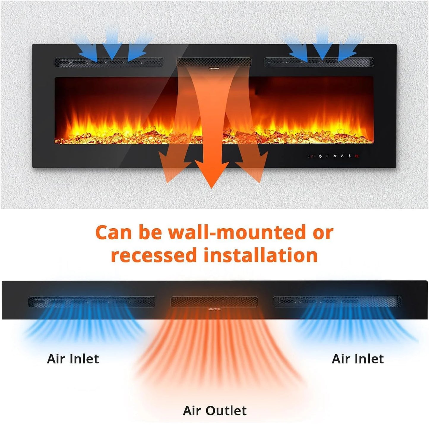 Electric Fireplace, 3 in 1 3D Wall-Mounted with 1800W Heating/12 Flame Effect LED Color Modes/Remote Control/Timer Up to 12h