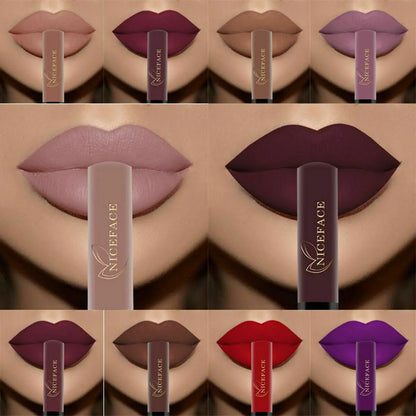NICEFACE Nude Matte Liquid Lipsticks Waterproof Long Lasting Lip Gloss Sexy Red Velvet Lip Tint Women Makeup Cosmetics Batom