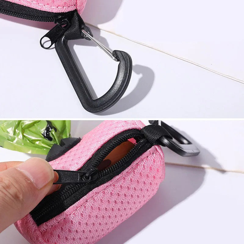 Pet Poop Bag Storage Bag Dispenser Mesh Fabric Pooper Bag Dispenser LeashHook Waste Bag Pet Supplies for Outdoor Activity