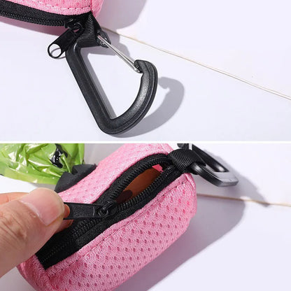 Pet Poop Bag Storage Bag Dispenser Mesh Fabric Pooper Bag Dispenser LeashHook Waste Bag Pet Supplies for Outdoor Activity