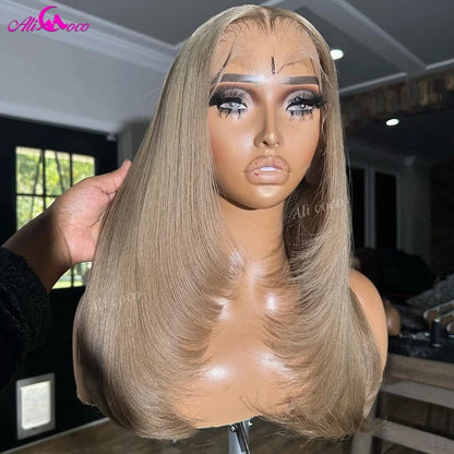 Ash Blonde Straight Human Hair Lace Front Wig 13x4 13x6 Transparent Lace Frontal Wigs For Women Ali Coco Human Hair Remy Wigs
