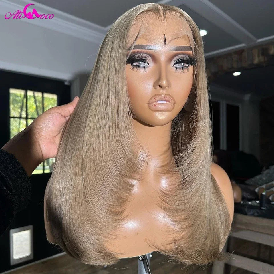 Ash Blonde Straight Human Hair Lace Front Wig 13x4 13x6 Transparent Lace Frontal Wigs For Women Ali Coco Human Hair Remy Wigs
