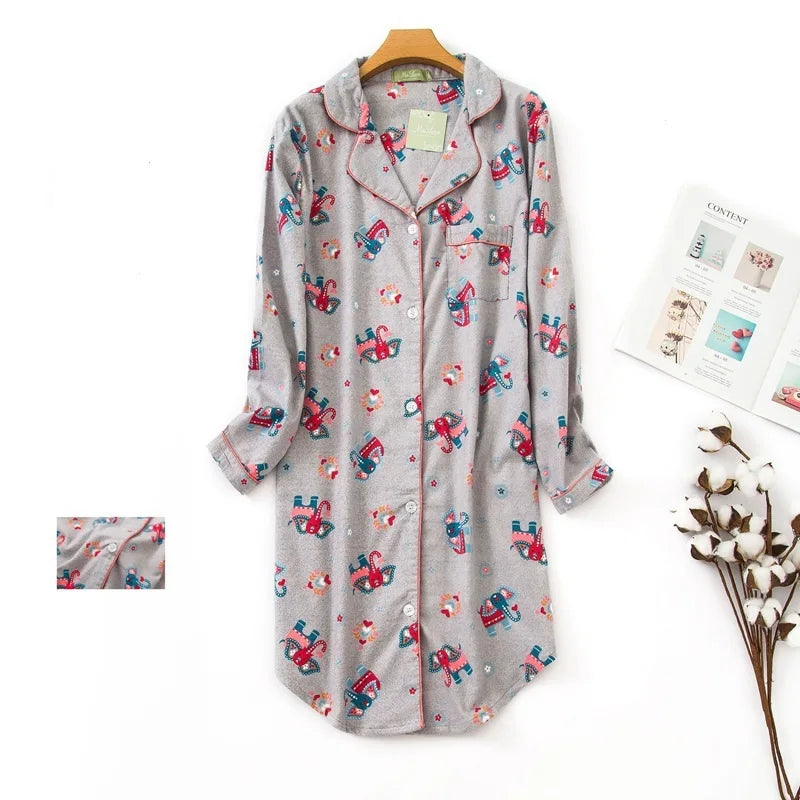 Nightgown 100% Brushed Cotton Nightshirts Women's Sleepwear Long Sleeve Plaid Winter Oversize Sleep Dress Women Home Clothes