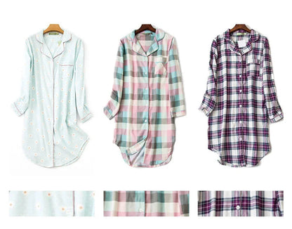 Nightgown 100% Brushed Cotton Nightshirts Women's Sleepwear Long Sleeve Plaid Winter Oversize Sleep Dress Women Home Clothes