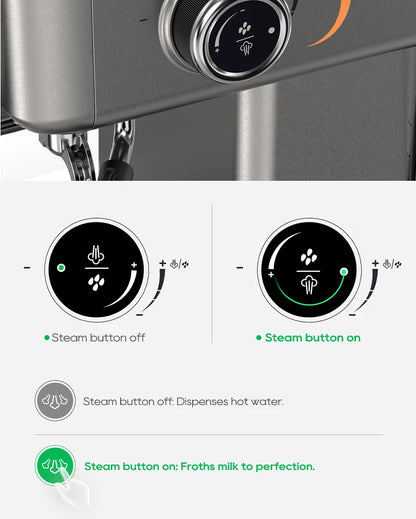 HiBREW 20Bar Semi Automatic Espresso Coffee Machine Temperature Adjustable 58mm Portafilter Cold/Hot Coffee Maker Metal CaseH10A