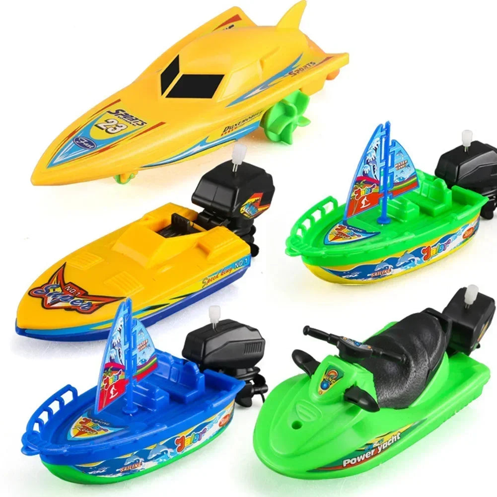 Wind Up Clockwork Float In Water Speed Boat Ship Children Bath Toys Random Color Kids Pool Swimming Bathtub Bath Toys