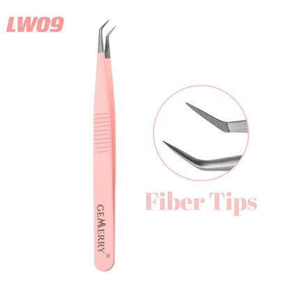 GEMERRY 1 Pcs Pink Gradient Angel Eyelash Tweezers Fiber Tips High Precision Professional Stainless Steel Tool