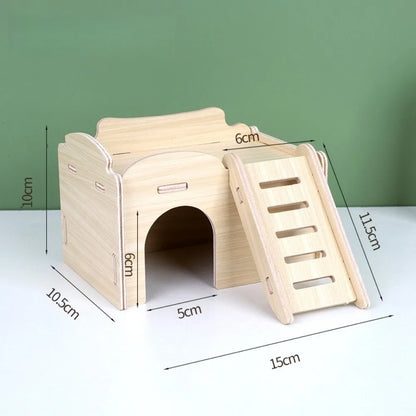 New Wooden Hamster Villa Easy to Install Durable Platform House Cage Accessories Chewable Hamster Climb Toy Pet Supplies