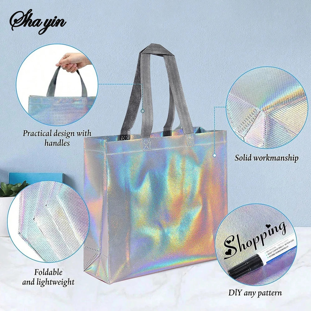 Organizer Silver Reusable Gift Tote Grocery Shopping Bags Apply To Bridesmaids Birthday Party Wedding, Bachelor Party Supplies