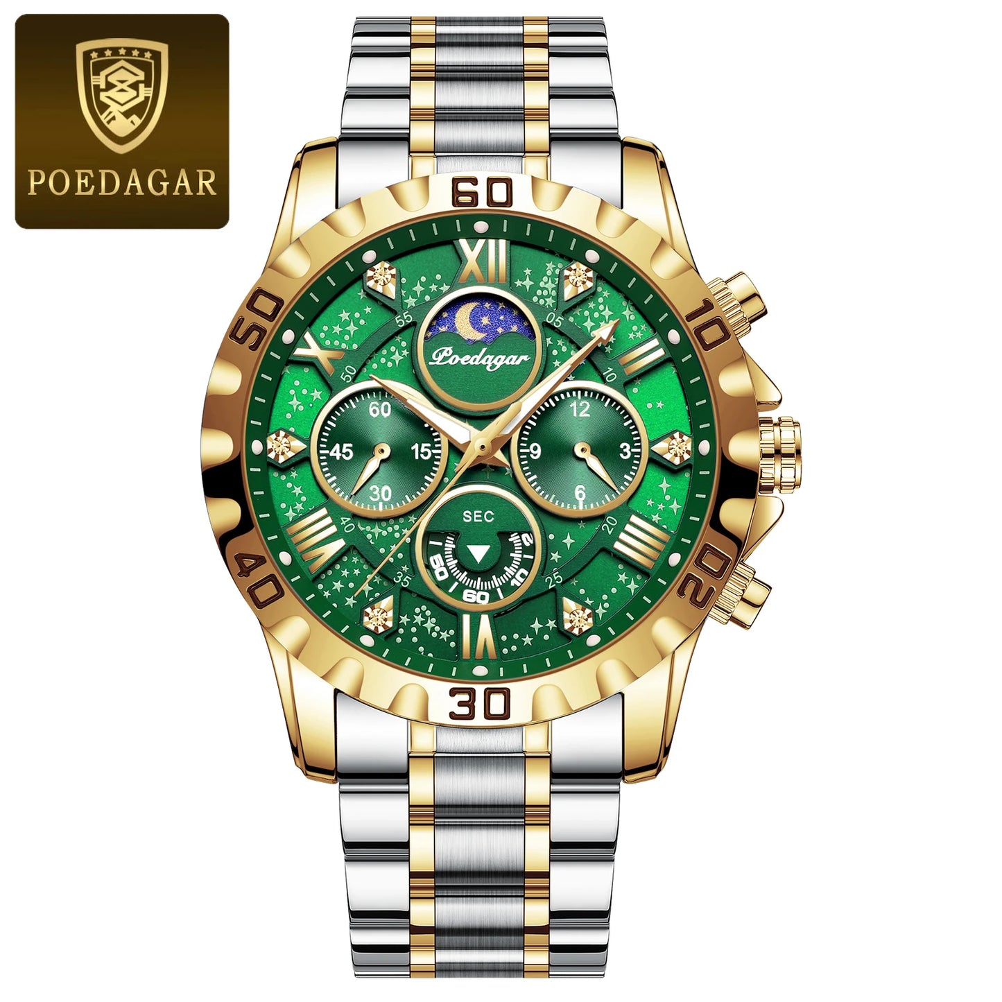 POEDAGAR Luxury Brand Men Watch Chronograph Waterproof Stainless Steel Luminous Male Watch Quartz Fashion Watches For Men Reloj