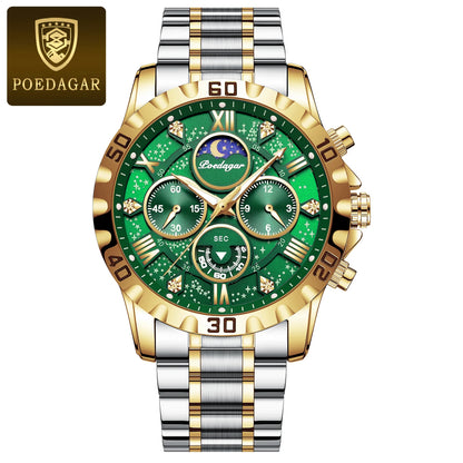 POEDAGAR Luxury Brand Men Watch Chronograph Waterproof Stainless Steel Luminous Male Watch Quartz Fashion Watches For Men Reloj