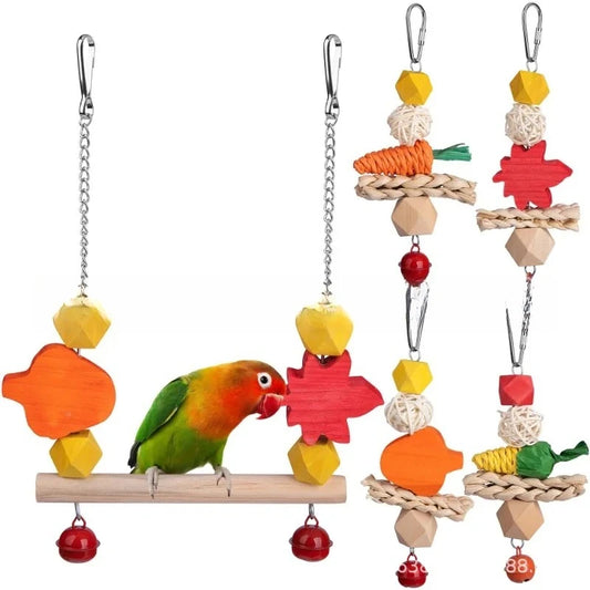 Bird Cage Toys for Parrots Wood Birds Swing Reliable Chewable Bite Bridge Parrot Toy Colorful Bird Chewing Toy Pet Supplies