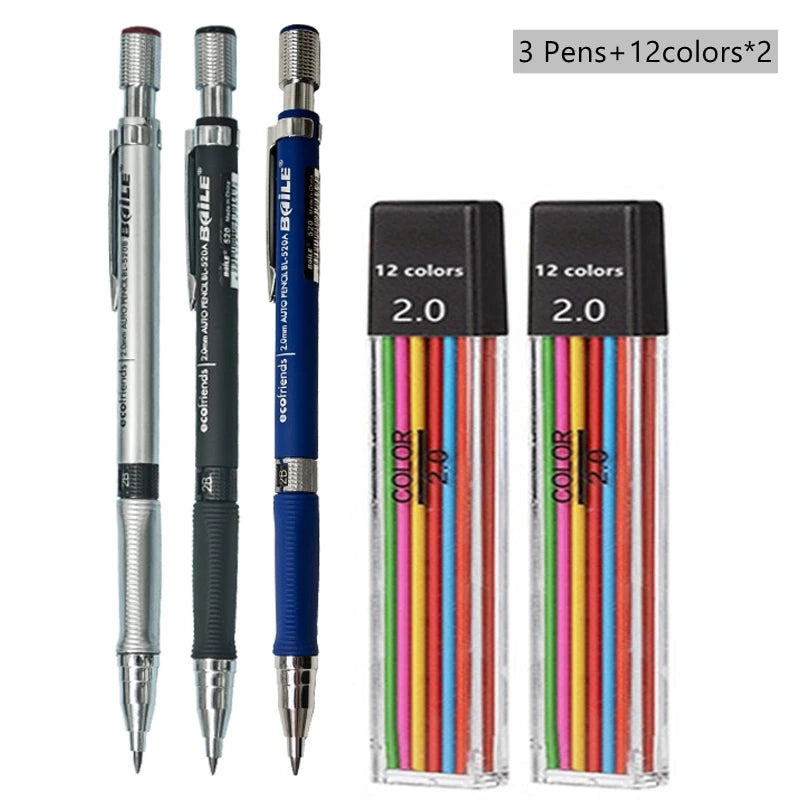 2.0mm Mechanical Pencil Black / Color Lead Refill 2B Sketching Pencil Art Sketch Painting Writing For School & Office Stationery