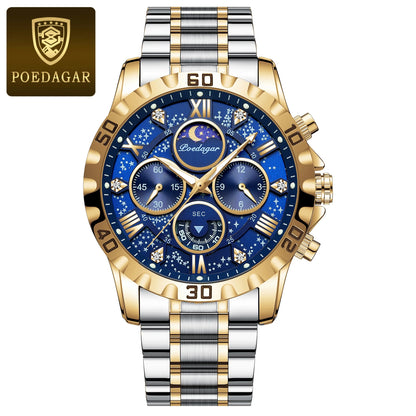 POEDAGAR Luxury Brand Men Watch Chronograph Waterproof Stainless Steel Luminous Male Watch Quartz Fashion Watches For Men Reloj