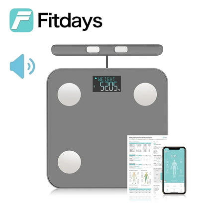 Fitdays 8 Electrode Smart Body Scale Smart Full Body Composition Bioimpedance Scale Digital Body Fat Weight Scale Balance