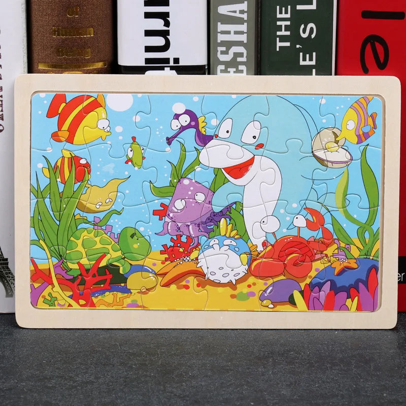 New 24 Pieces Wooden Puzzles Cartoon Animal Wood Jigsaw Learning Toys for GIFT
